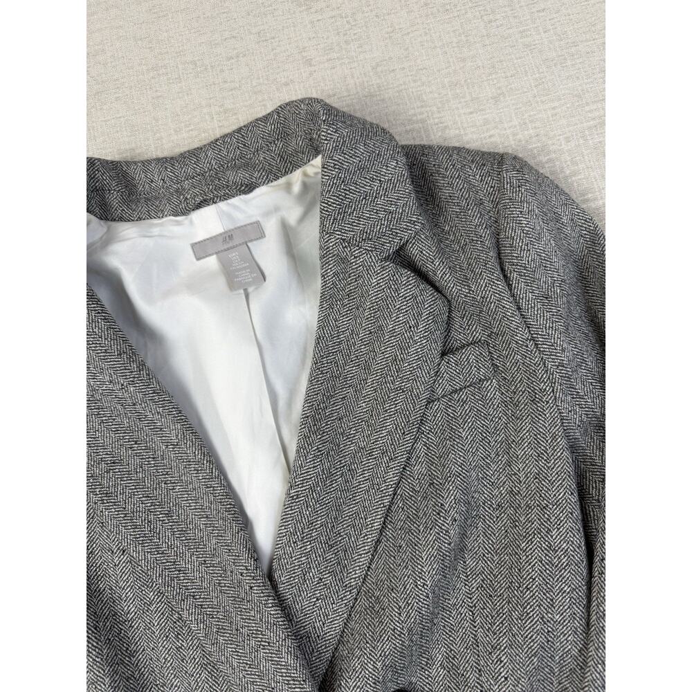 H&M Women’s Small Gray Herringbone Double Breasted Longline Blazer Jacket - Picture 2 of 8